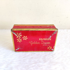 Vintage Red Golden Floral Raymond Woolen Mills Advertising Tin Rose Gold TI81 picture