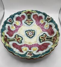 Antique Japanese Porcelain Moriage Floral W/ Raised Decorations Scalloped Bowl picture