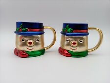 Vintage set of 2 Snowman Coffee Cocoa Mug Hand painted Ceramic Christmas Cups picture