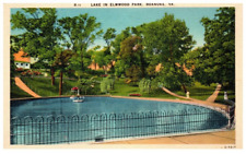 Vintage 1940's Lake In Elmwood Park Roanoke Virginia PCB-5B picture