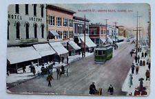 1910 OR Postcard Eugene Oregon Willamette St Looking South Trolley Stores Crowd picture
