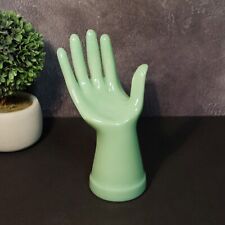 JADEITE GREEN DEPRESSION STYLE GLASS HAND RING HOLDER, Vintage, Jewelry Box Vase picture