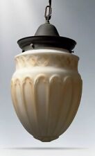 Antique White Molded “Acorn” Glass Pendant Light, Patina Brass Hardware picture