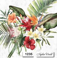 (1235) TWO Individual Paper LUNCHEON Decoupage Napkins - TROPICAL FLOWERS on wht picture
