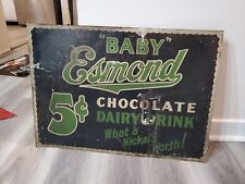 c.1940s Original Vintage Baby Esmond Chocolate Dairy Drink Sign Metal Tin Nickel picture