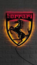 Ferrari Led Sign, Ferrari Logo Wall Decor, Wood Wall Sign, Garage Sign picture