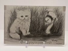 Vintage 1909 Kitten And Puppy, cute, cat , dog, V. Colby Postcard W/1-cent Stamp picture