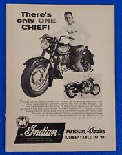 1960 VINTAGE INDIAN CHIEF MOTORCYCLE 700cc ORIGINAL PRINT AD 1960s CULTURAL ICON picture