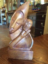 Vintage Mid Century Modern Wood Artist Sculpture Madonna  Child  Carving Statue picture