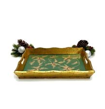 Christmas Tray Vintage Florentine with Golden Leaf  Design for Home Decor picture