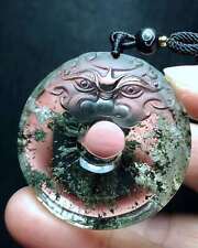 Natural full of green ghost safe buckle pendant, carved pixiu,Nice color picture