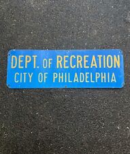 Vintage Dept. Of Recreation City Of Philadelphia Blue & Yellow Metal Sign R picture