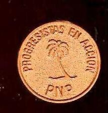 Vintage Bronze mini badge PNP PROGRESISTAS en ACCION miniature token medallion picture