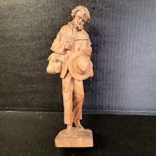VTG Carved Wood Sculpture Barefoot Hobo With Hat and Sack Figurine Folk Art 10” picture