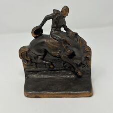 Cowboy Bucking Bronco Rider Bookend Bronze Patina Dodge USA Stamp picture