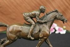 Handmade Genuine Hot Cast Bronze Race Horse Jockey Equestrian Trophy Sculpture picture