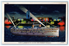 c1940's Night Illumination of Chicago from Steamship Roosevelt IL Postcard picture