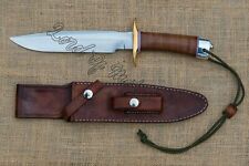 LOM HANDMADE D-2 STEEL GORGEOUS STACKED LEATHER HUNTING BOWIE KNIFE WITH SHEATH picture