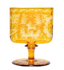 Antique 19th c Bohemian Cut To Clear Amber Engraved Cigarette Holder Stand RARE picture