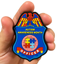AUTISM AWARENESS MONTH POLICE OFFICER HOOK & LOOP PATCH  picture