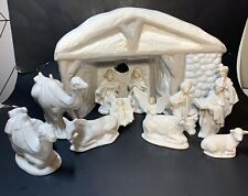 12 Piece White Ceramic Glazed NATIVITY SCENE Holy Family Jesus, Angel and Stable picture