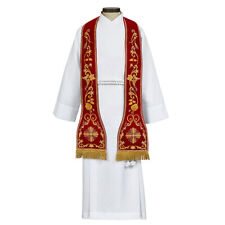 Chruch Overlay Stole Roman Style Two Tone Fully Embroidery 8.5 In x 92 In Red picture