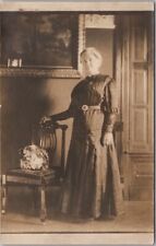 Vintage 1910s Real Photo RPPC Postcard Older Woman in House Parlor / Fashion picture