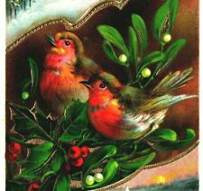 A Happy Christmas Sparrows Mistletoe Cabin Scene Embossed Gilt 1912  Postcard picture
