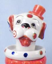 Calico Clown Dog Cigarette Jar & Ashtray Set Ruff Pottery Smoking Japan Vintage picture
