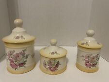 JAMES KENT OLD FOLEY STAFFORDSHIRE ENGLAND FLORAL 3 PIECE APOTHECARY JARS W/LIDS picture