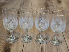4 Libbey Christmas Winter White Frosted Tree TALLER Wine Glasses Arby's GOLD RIM picture