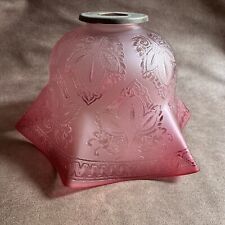 ANTIQUE VICTORIAN ART NOUVEAU ETCHED CRANBERRY GLASS STANDARD LAMP LIGHT SHADE picture