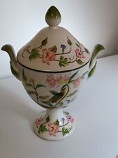 Vintage French Porcelain Soup tureen/lid, hand painted birds, flowers, face mask picture