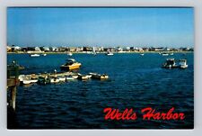 Wells Harbor ME-Maine, Fishing Boats, Pleasure Craft, Antique Vintage Postcard picture
