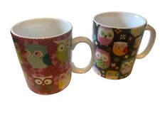 Creative Tops Ltd Owls Mug Pink 16oz RARE Black Set Of Two picture