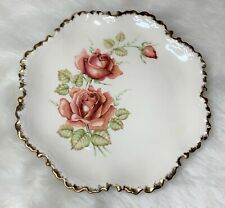 Vintage Gilded Ceramic Plate Platter with Roses Signed Dated 1979 11 inches picture
