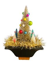 Christmas Gold Bottle Brush Tree With Vintage Ornaments Mid-Century Black Gold picture