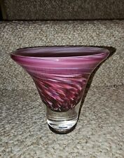 Vintage Murano Style Hand Blown Art Glass Signed White And Purple Swirl picture