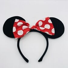 Disney's Mickey Mouse Red Polka Dot Bow Black Velour Minnie Ears Headband picture