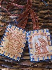 Carmelite Brown Scapular - Hand Embroidered in Royal Blue - 100% wool picture