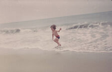 Vintage Photo Slide 1977 Boy Beach Waves Ocean picture