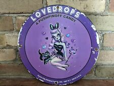 VINTAGE 1987 LOVE DROPS PUSHPINOFF CANDY PORCELAIN HEAVY METAL SIGN picture