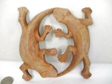 Hand Carved Wood DBL Lizard Gecko Eating Tails Ouroboros Circle 6