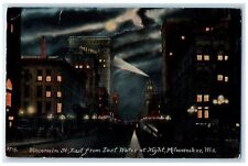 1913 Wisconsin Street From East Water At Night Milwaukee Wisconsin WI Postcard picture