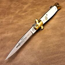 Kissing Crane Real Mother of Pearl Stiletto Premium Manual Folding Pocket Knife picture