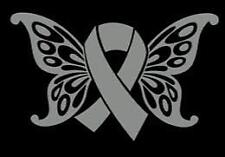 Butterfly Wing Brain Cancer Ribbon Vinyl Decal | Gray | Made in USA by Foxtai... picture
