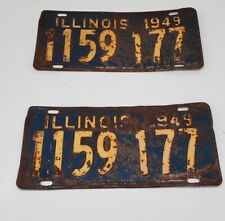 Vintage 1949 Metal Illinois IL License Plate Set Rusty Beat Up Man Cave Garage picture