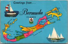 Vintage 1962 BERMUDA ISLANDS Map Postcard Chrome / 1962 Bermuda Cancel picture
