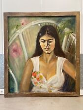 🔥 Vintage Modern Hawaiian Polynesian Woman Portrait Oil Painting - Gibson '74 picture