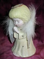 Ceramic PRAYING ANGEL CHERUB Fiber Optic Changing Colors ~  FEATHER WINGS picture